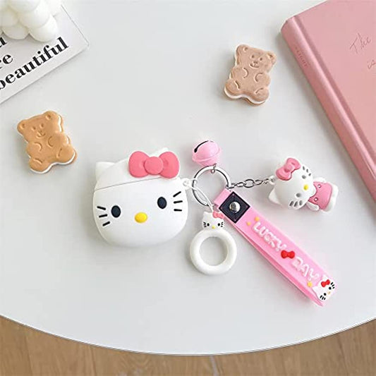 3D Soft Silicone Hellokitty AirPods Case with Keychain Charm, Offering Excellent Drop Protection
