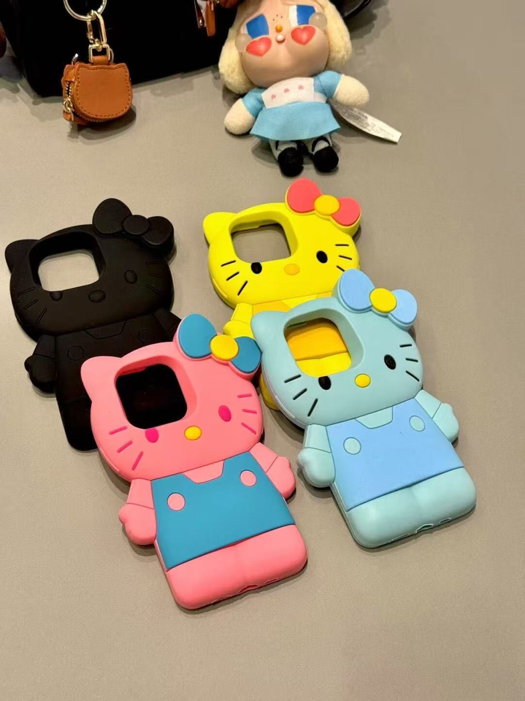 3D Vivid Colors Cartoon Case for iPhone 11 13 14 15 16 Pro Max Cute Hellokitty Kawaii Soft Silicone Animal Protective Gel Shock-proof Back Cover for Kids Women Girls