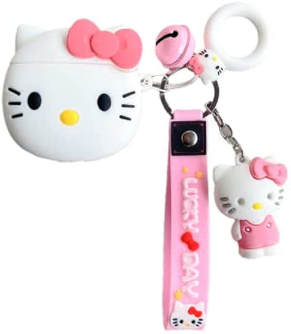 3D Soft Silicone Hellokitty AirPods Case with Keychain Charm, Offering Excellent Drop Protection