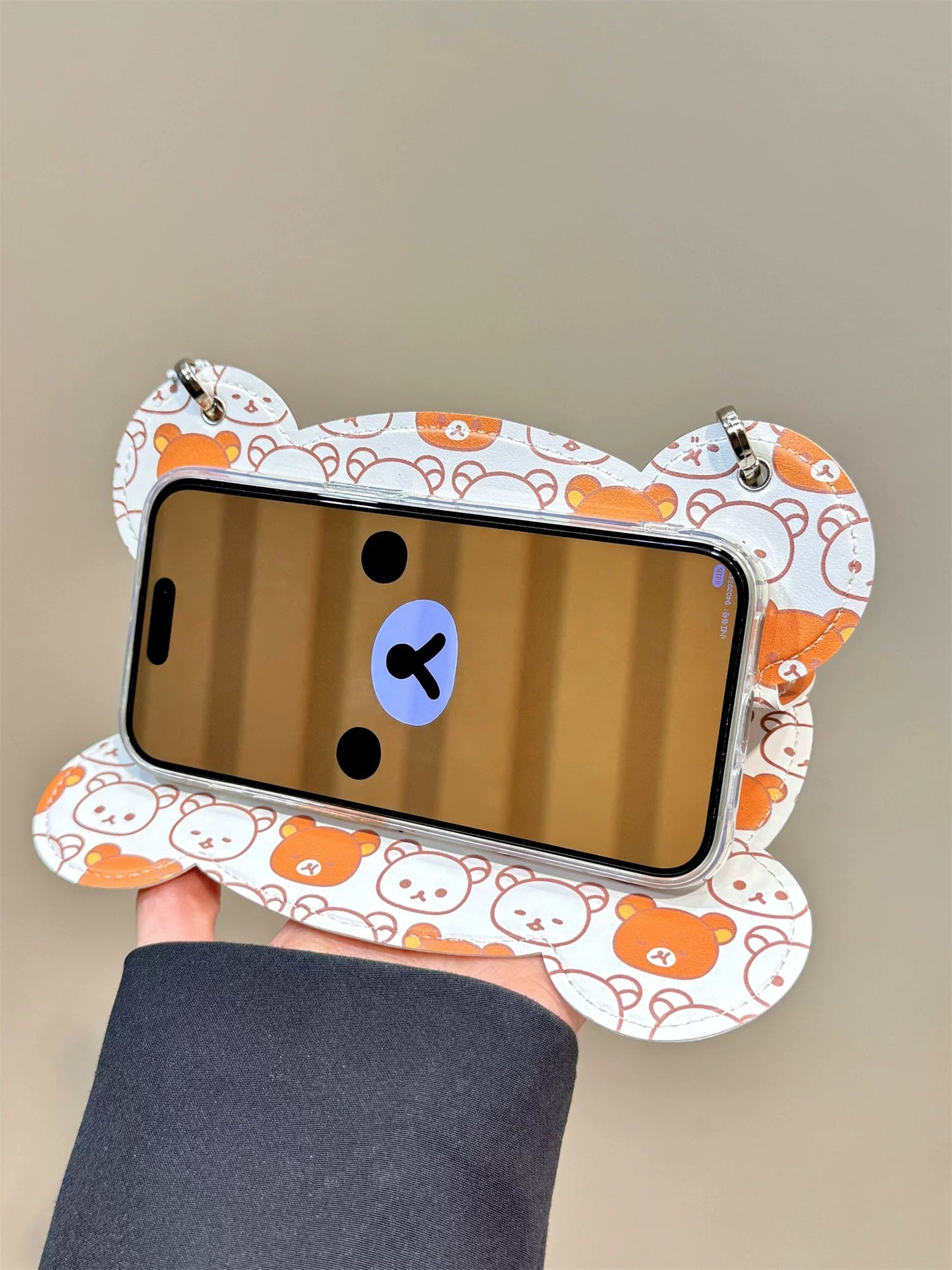 Cute Rilakkuma Bear Phone Case, 3D Cartoon Animal Shaped Leather Phone Cover with Strap, Unique Kawaii Phone Accessory