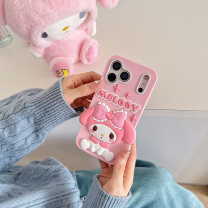 Cute 3D Cinnamoroll My Melody Phone Case for iPhone 17 Pro Max 16 15 14 13 12 11 Soft Silicone Kawaii Cartoon Protective Cover