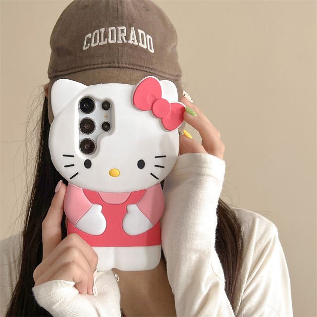 Cute Hello Kitty Case,3D Cartoon Soft Silicone Adorable,Kawaii Animal Funny Kitty Cat Cover Case for Girls Teens Kids