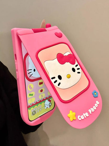 3D Hellokitty - themed Pink Flip - style Silicone Phone Case for iPhone 12/13/14/15/16 Pro Max
