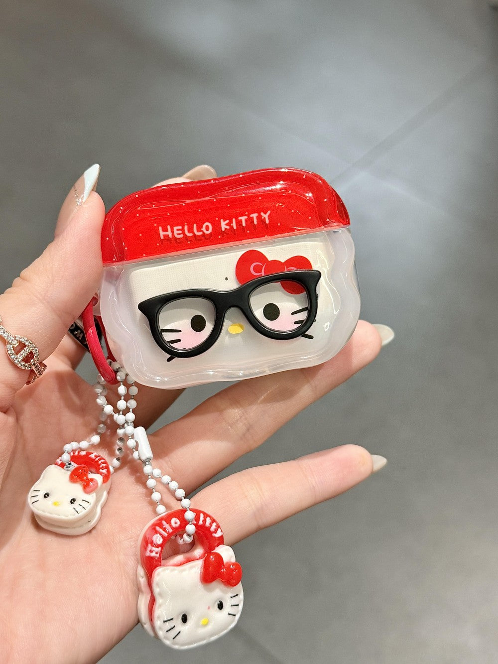 Cute Hellokitty Airpods 4/3/2/1/Pro Case, Kawaii Kitty Cat 3D Cartoon Animals Full Protection Shockproof Soft Silicone Charging Case Cover for Girls Women Kids
