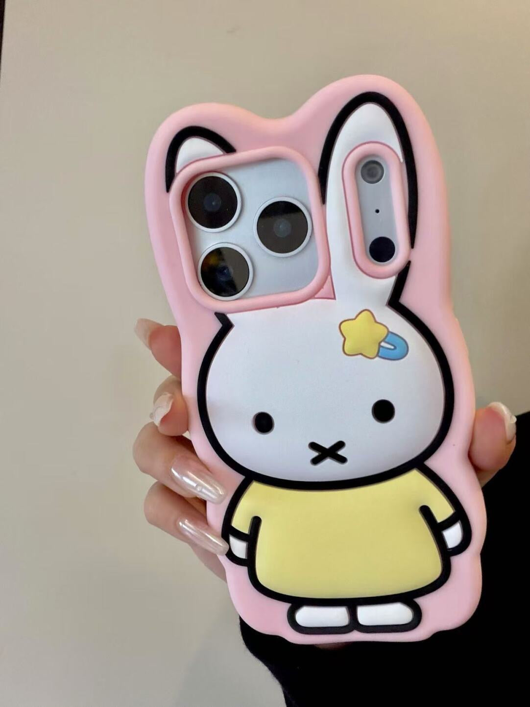 Cute Miffy Rabbit 3D Silicone Phone Case for iPhone 13 14 15 Plus 16 17 Pro Max 17 Air , Cartoon Animal Shockproof Protective Cover with Fun Design, Pink Soft TPU Case for Women Girls