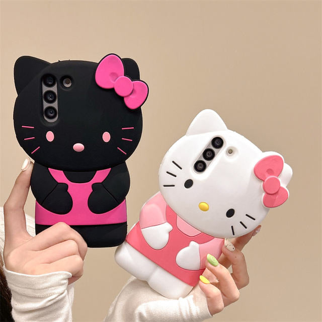 Cute Hello Kitty Case,3D Cartoon Soft Silicone Adorable,Kawaii Animal Funny Kitty Cat Cover Case for Girls Teens Kids