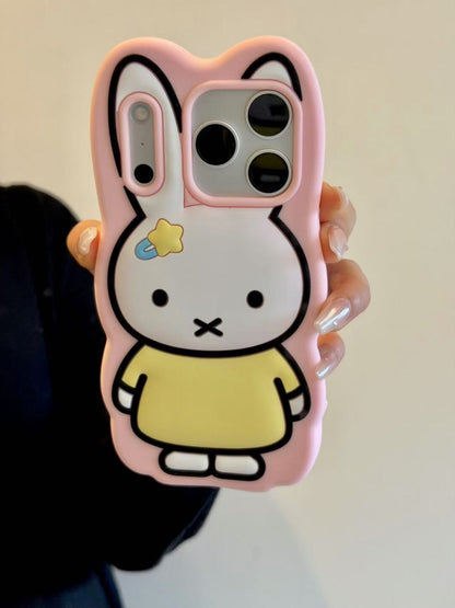 Cute Miffy Rabbit 3D Silicone Phone Case for iPhone 13 14 15 Plus 16 17 Pro Max 17 Air , Cartoon Animal Shockproof Protective Cover with Fun Design, Pink Soft TPU Case for Women Girls