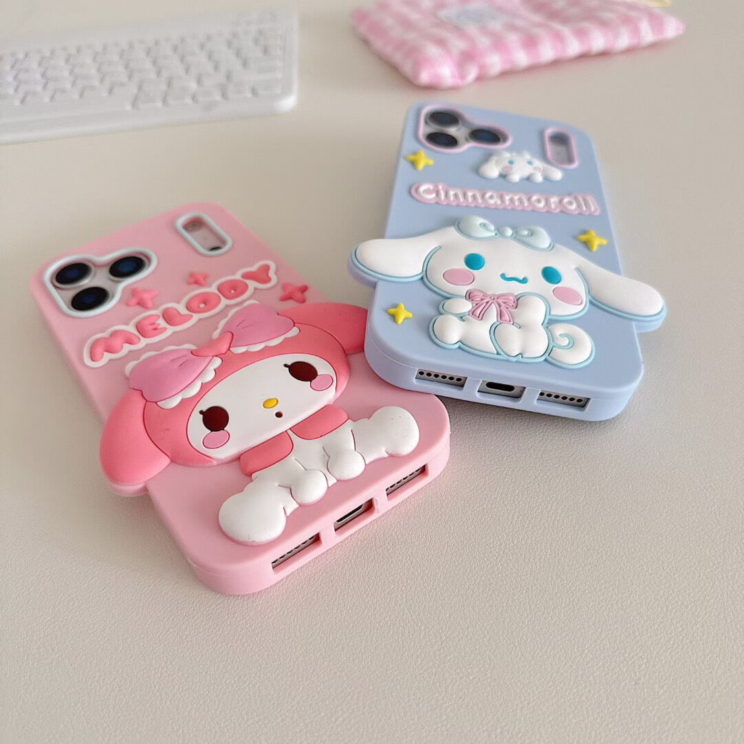 Cute 3D Cinnamoroll My Melody Phone Case for iPhone 17 Pro Max 16 15 14 13 12 11 Soft Silicone Kawaii Cartoon Protective Cover
