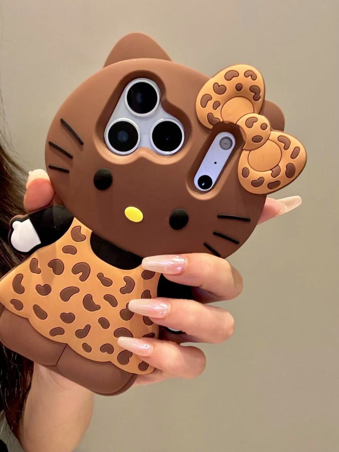 Leopard Print Hellokitty 3D Silicone Phone Case for iPhone 11 12 13 14 15 16 Plus 17 Pro Max 17 Air, Cartoon Cute Shockproof Protective Cover, Fashion Animal Pattern Soft TPU Case for Women Girls