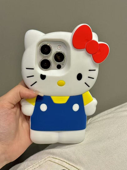3D Vivid Colors Cartoon Case for iPhone 11 13 14 15 16 Pro Max Cute Hellokitty Kawaii Soft Silicone Animal Protective Gel Shock-proof Back Cover for Kids Women Girls