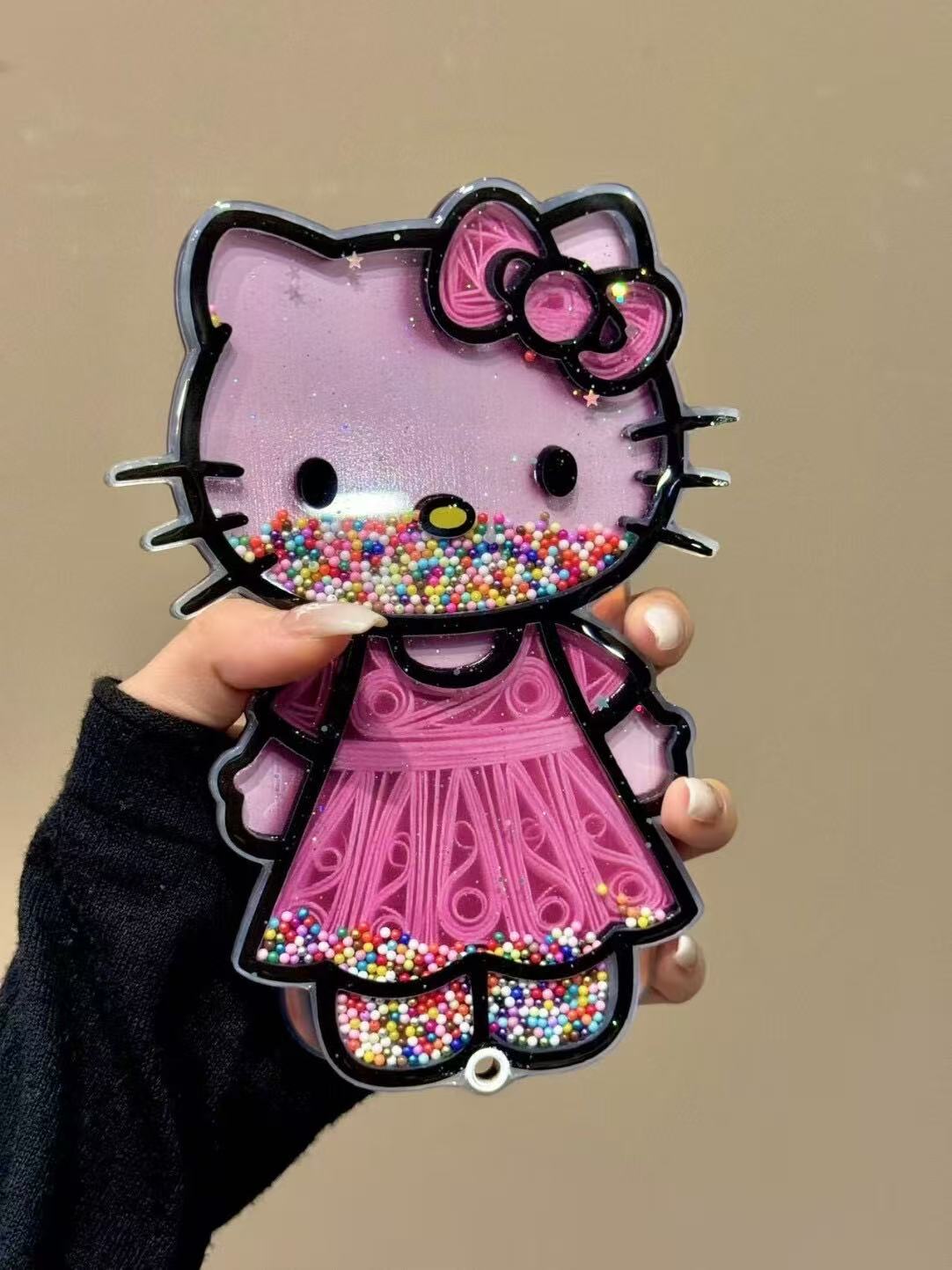 Cute Pink Hellokitty Mirror Lanyard Phone Case Filled with Colorful Beads | Kawaii Phone Accessory for Girls & Women