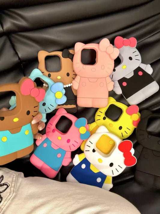 3D Vivid Colors Cartoon Case for iPhone 11 13 14 15 16 Pro Max Cute Hellokitty Kawaii Soft Silicone Animal Protective Gel Shock-proof Back Cover for Kids Women Girls