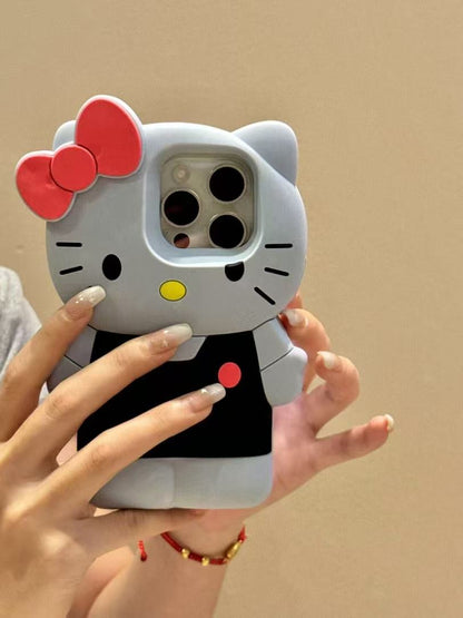 3D Vivid Colors Cartoon Case for iPhone 11 13 14 15 16 Pro Max Cute Hellokitty Kawaii Soft Silicone Animal Protective Gel Shock-proof Back Cover for Kids Women Girls