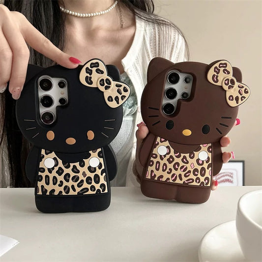 3D Cute Hellokitty Leopard Pattern Phone Case Soft Silicone Cover for Samsung Galaxy S22 S23 S24 S25 Ultra Plus A15 A125 A24 A34 A35 A55 A14 A16 A54 A26 A36 A56 iPhone 13 14 15 16 Pro Max
